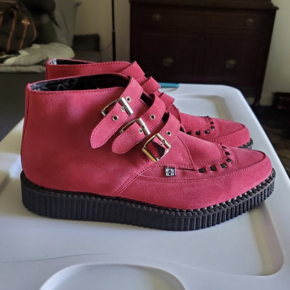 TUK Punk Hot Pink Pointed Toe Creeper Boots Women 10 / Men 8 - Picture 6 of 9